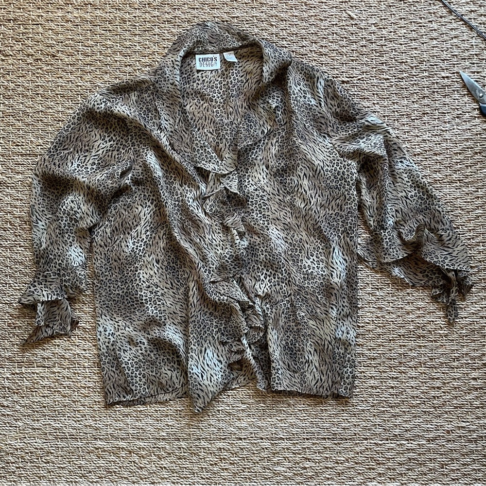 Vintage silk chicos leopard animal print blouse